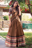 Dark Brown Cotton Weaved Flared Style Lehenga For Festival