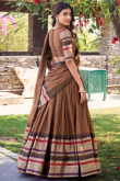 Dark Brown Cotton Weaved Flared Style Lehenga For Festival