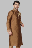 Dark Brown Dupion Silk Dori Embroidered Straight Cut Kurta