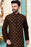 Dark Brown Dupion Silk Embroidered Men's Sherwani