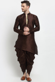 Dark Brown Dupion Silk Men's Dhoti Kurta