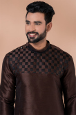 Dark Brown Dupion Silk Men's Kurta Pajama With Patch 