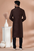 Dark Brown Dupion Silk Men's Kurta Pajama With Patch 