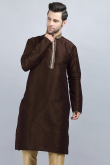 Dark Brown Dupion Silk Patch Embroidered Men Kurta 