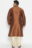 Dark Brown Dupion Silk Plain Men's Kurta With Churidar