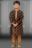Men Kurta Pajama for Wedding Wear in Dupion Silk Dark Brown