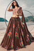 Dark Brown Georgette Digital Print Lehenga