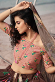 Dark Brown Georgette Digital Print Lehenga