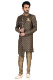 Dark Brown Jacquard Weaved Thread Asymmetric Men's Sherwani