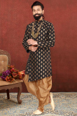 Dark Brown Jacquard Woven Men's Sherwani