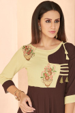 Rayon Dark Brown Thread Embroidered Party Wear Kurti