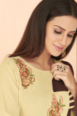 Rayon Dark Brown Thread Embroidered Party Wear Kurti