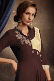 Dark Brown Rayon Frock Style Kurti with Zari embroidery