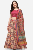 Dark Brown Silk Digital print A-Line Style Lehenga