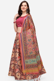 Dark Brown Silk Digital print A-Line Style Lehenga