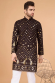 Dark Brown Silk Kurta with Zari Work for Diwali Festive Wear