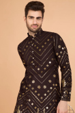 Dark Brown Silk Kurta with Zari Work for Diwali Festive Wear