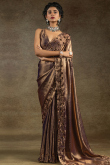 Dark Brown Tissue Silk Saree With Sequins Work For Party