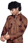 Dark Brown Viscose Embroidered Straight Cut Men's Kurta Pajama 