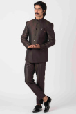 Dark Brown Viscose Jodhpuri Style Plain Men's Coat Pant