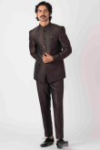 Dark Brown Viscose Jodhpuri Style Plain Men's Coat Pant