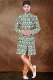 Art Silk Dark Green Wedding Wear Men Sherwani with Resham Work
