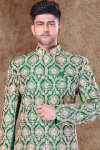 Art Silk Dark Green Wedding Wear Men Sherwani with Resham Work