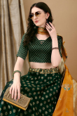 Dark Green Art Silk Woven Zari Panelled Style Lehenga