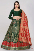 Banarasi Silk Lehenga in Banarasi Silk Dark Green for Wedding 