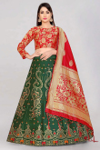 Lehenga in Banarasi Silk Dark Green with Zari Work for Wedding 