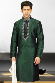 Dark Green Banglori Silk Kurta With Zari Work