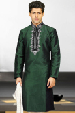 Dark Green Banglori Silk Kurta With Zari Work