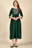 Dark Green Cotton Rayon Embroidered Kurti