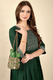 Dark Green Cotton Rayon Embroidered Kurti