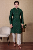 Dark Green Dupion Silk Embroidered Straight Cut Men's Kurta Pajama