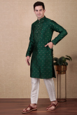 Dark Green Dupion Silk Embroidered Straight Cut Men's Kurta Pajama