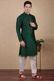 Dark Green Dupion Silk Embroidered Straight Cut Men's Kurta Pajama