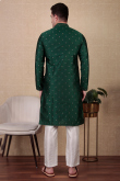 Dark Green Dupion Silk Embroidered Straight Cut Men's Kurta Pajama