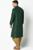 Dupion Silk Dark Green Zari Embroidered Mehndi Men Kurta Pajama
