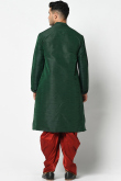 Dark Green Dupion Silk Men Kurta With Dhoti