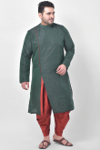 Dark Green Dupion Silk Side Slit Men Kurta With Dhoti