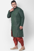 Dark Green Dupion Silk Side Slit Men Kurta With Dhoti
