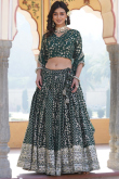 Dark Green Embroidered Georgette Flared Style Lehenga
