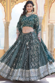 Dark Green Embroidered Georgette Flared Style Lehenga