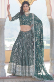 Dark Green Embroidered Georgette Flared Style Lehenga