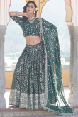 Dark Green Embroidered Georgette Flared Style Lehenga
