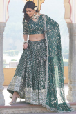 Dark Green Embroidered Georgette Flared Style Lehenga