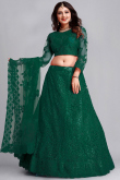 Dark Green Embroidered Net A Line Lehenga