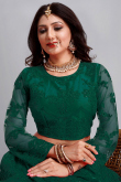 Dark Green Embroidered Net A Line Lehenga