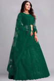 Dark Green Embroidered Net A Line Lehenga